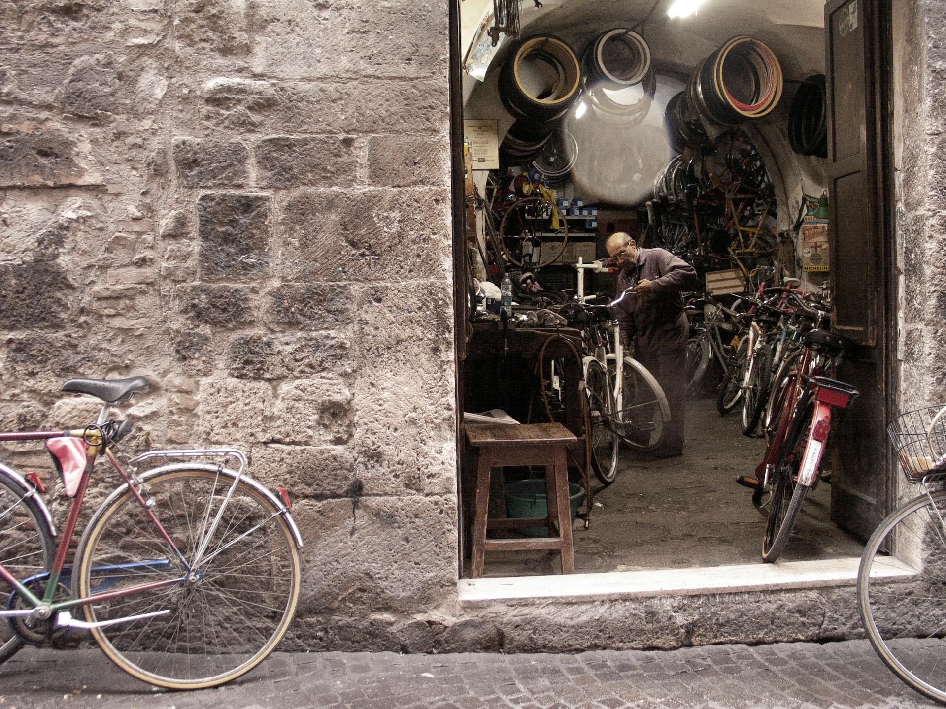 photo of a bicycle repair shop